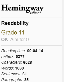 Hemingway Stats Grade 11 Readability