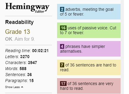 Text Stats by Hemingway APP