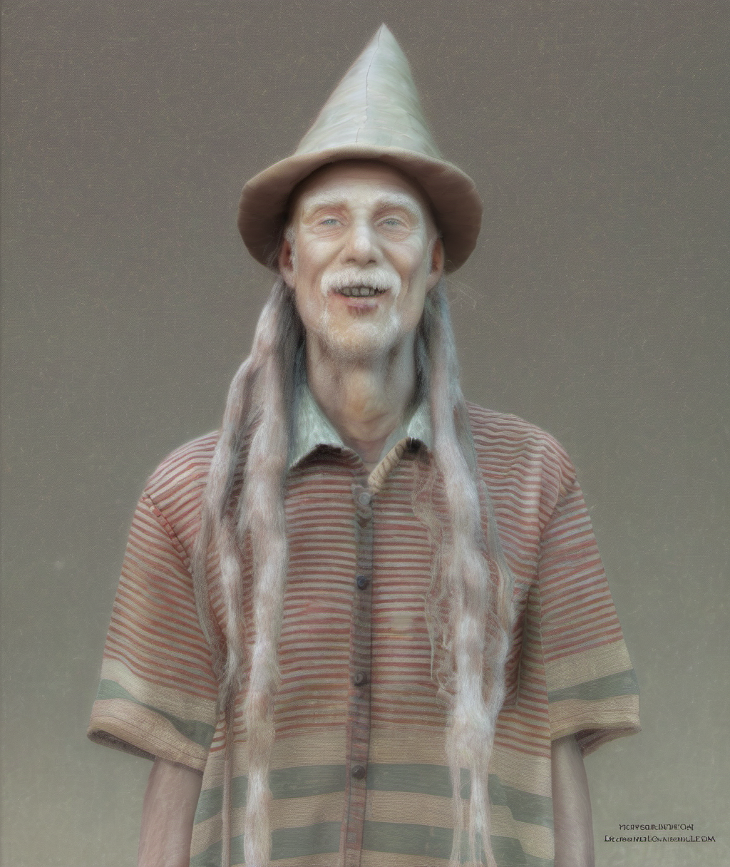 Gnome by KREA, long hair funny hat and stripe shirt