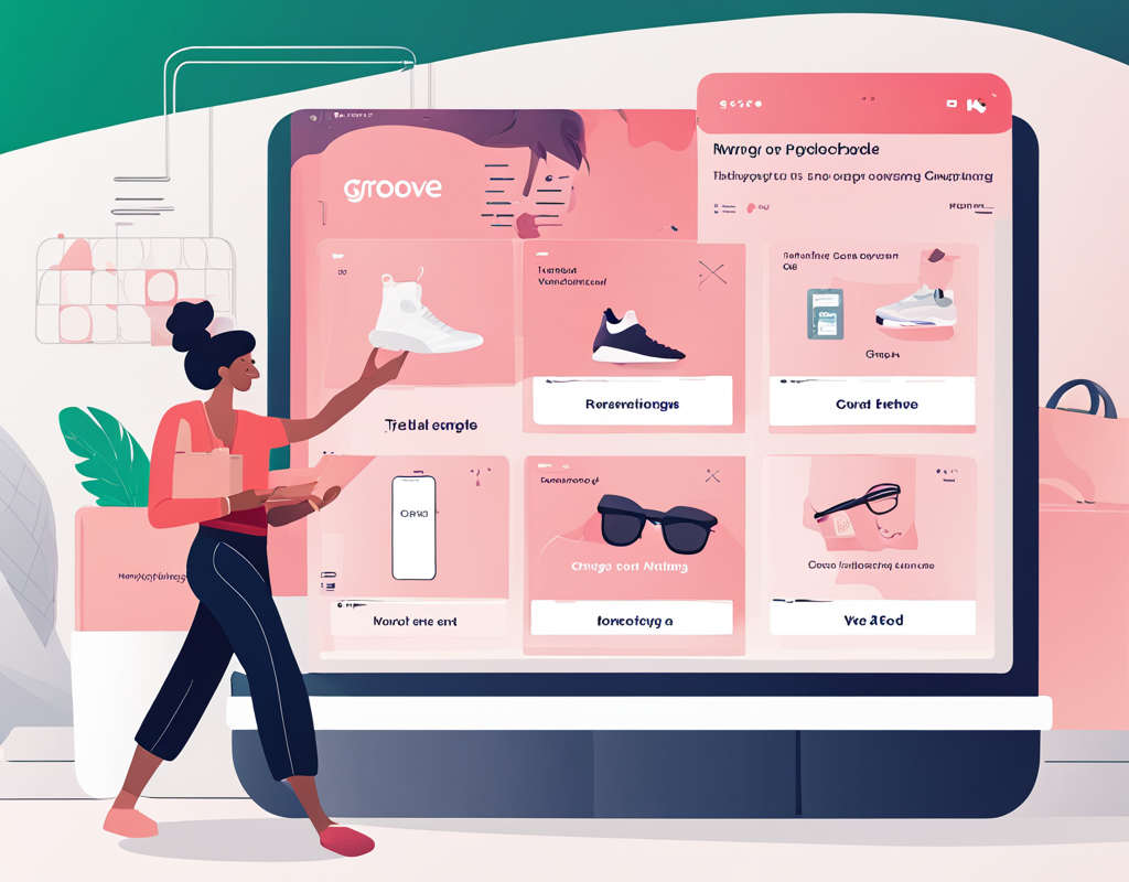 A woman using Groove.ai apps to create a shopping website