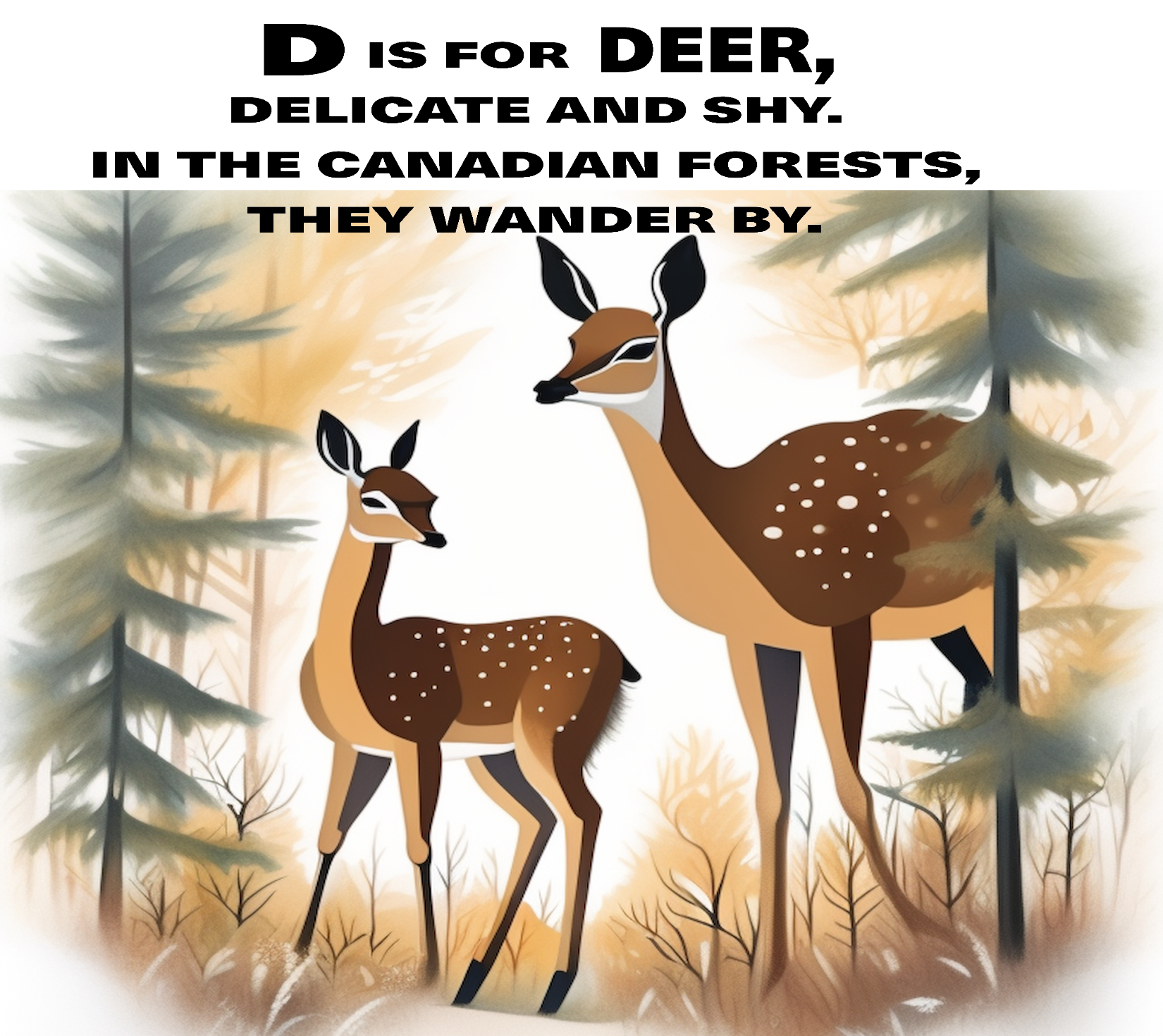 D is for Deer, Drawn By Krea AI