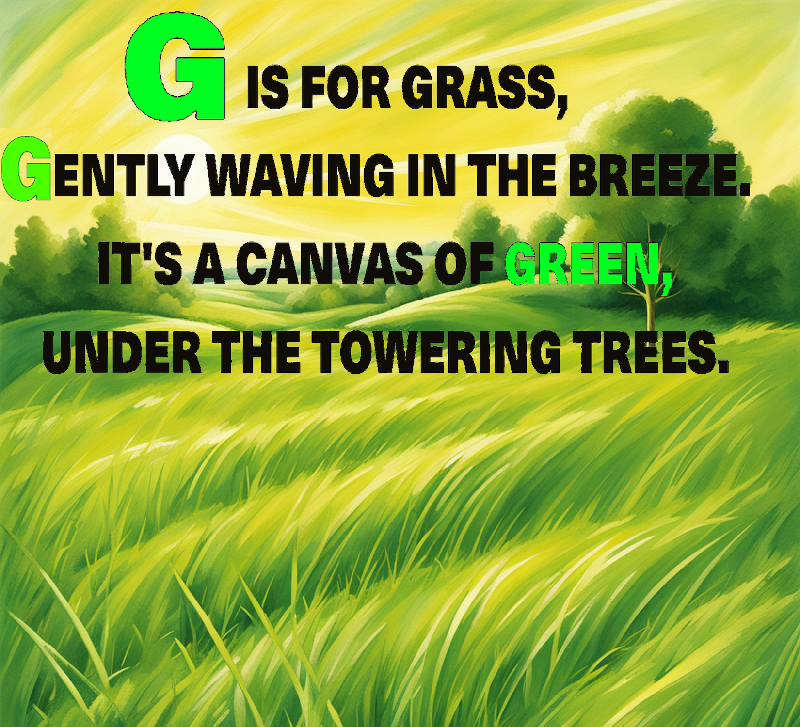 G is for Grass, a canvas of green and some neon